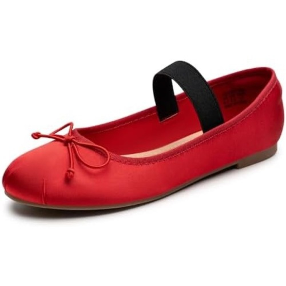 Trary Red Ballet Flat with Black Elastic Strap